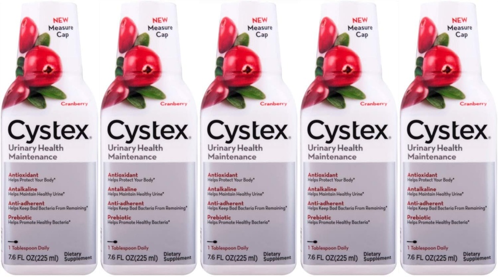Cystex UTI Prebiotic Cranberry Liquid, Urinary Tract Support avec D-Mannose, vitamine C, et Bromelain, 7,6 FL OZ (paquet de 5)