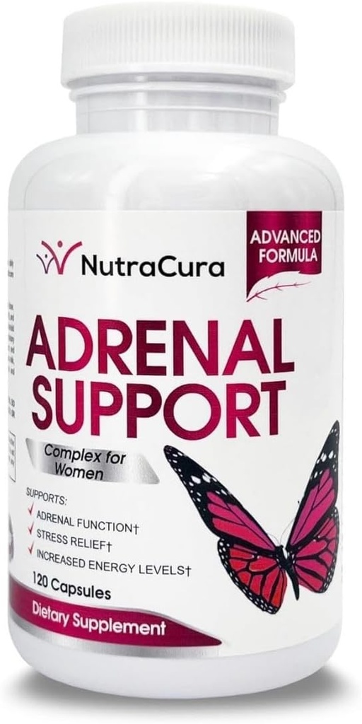 Soutien adrénal pour les femmes - Supplément de fatigue adrénal - Cortisol Manager - Une formule complexe d'ingrédients naturels, comprend Ginseng, Tyrosine, Ashwagandha Rhodiola Rosea. 120 gélules