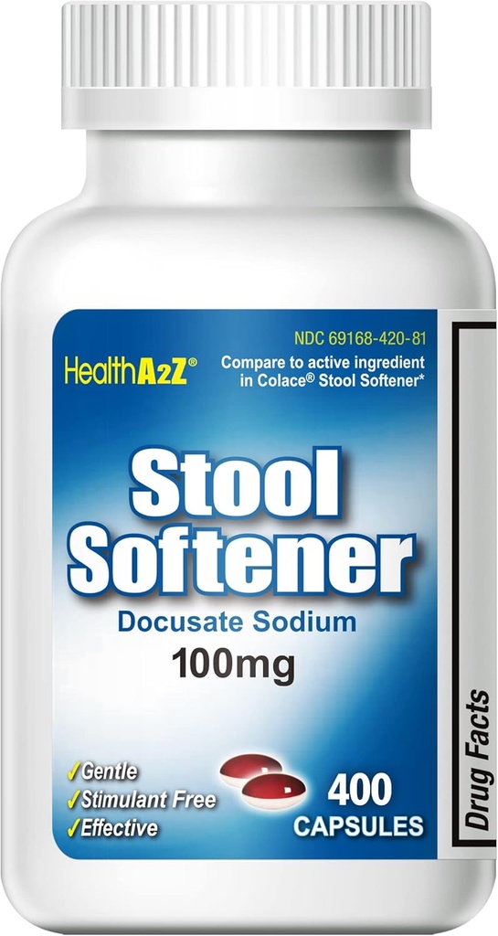 HealthA2Z® Tabouret Adoucisseur de Docusate Sodium 100mg.Gélules rouges et blanches.