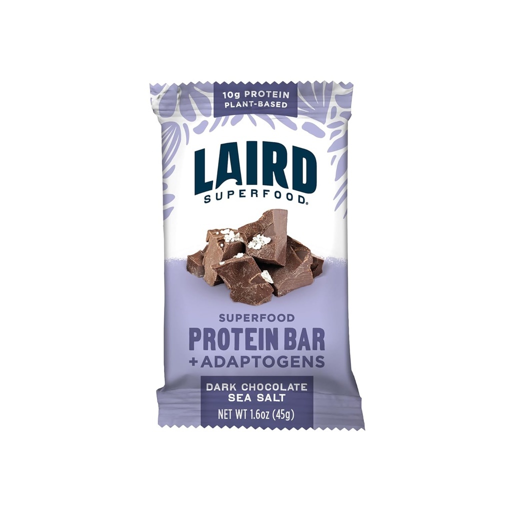Laird Superfood Barres de protéines fonctionnelles – Barre de protéines mais mieux avec des ingrédients réels, champignons fonctionnels 10g Protéines à base végétale, fibre de 6g - Non-OGM - Sel de mer de chocolat foncé, 10 Compte (paquet de 1)