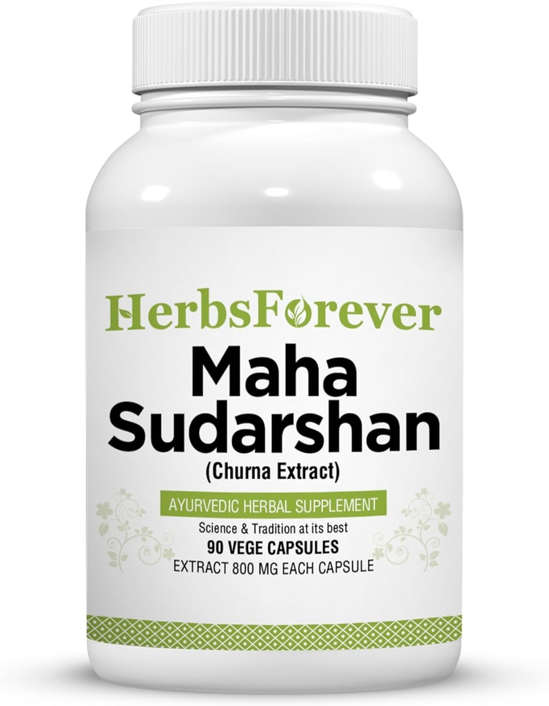 Herbsforever Maha Sudarshan Capsules de formulation ayurvédique à base de plantes pour le soutien immunitaire et le bien-être général.