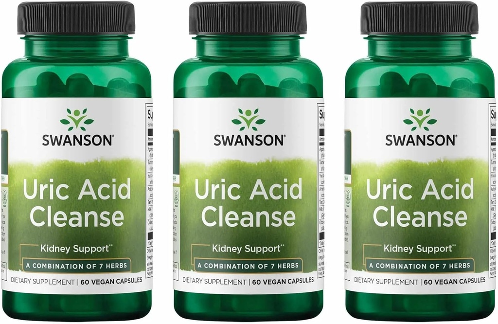 Swanson Uric Acid Cleanse - Natural Supplement Promoting Kidney Support - Features a Powerful Combination of 7 Herbs - (60 Veggie Capsules) 3 Pack