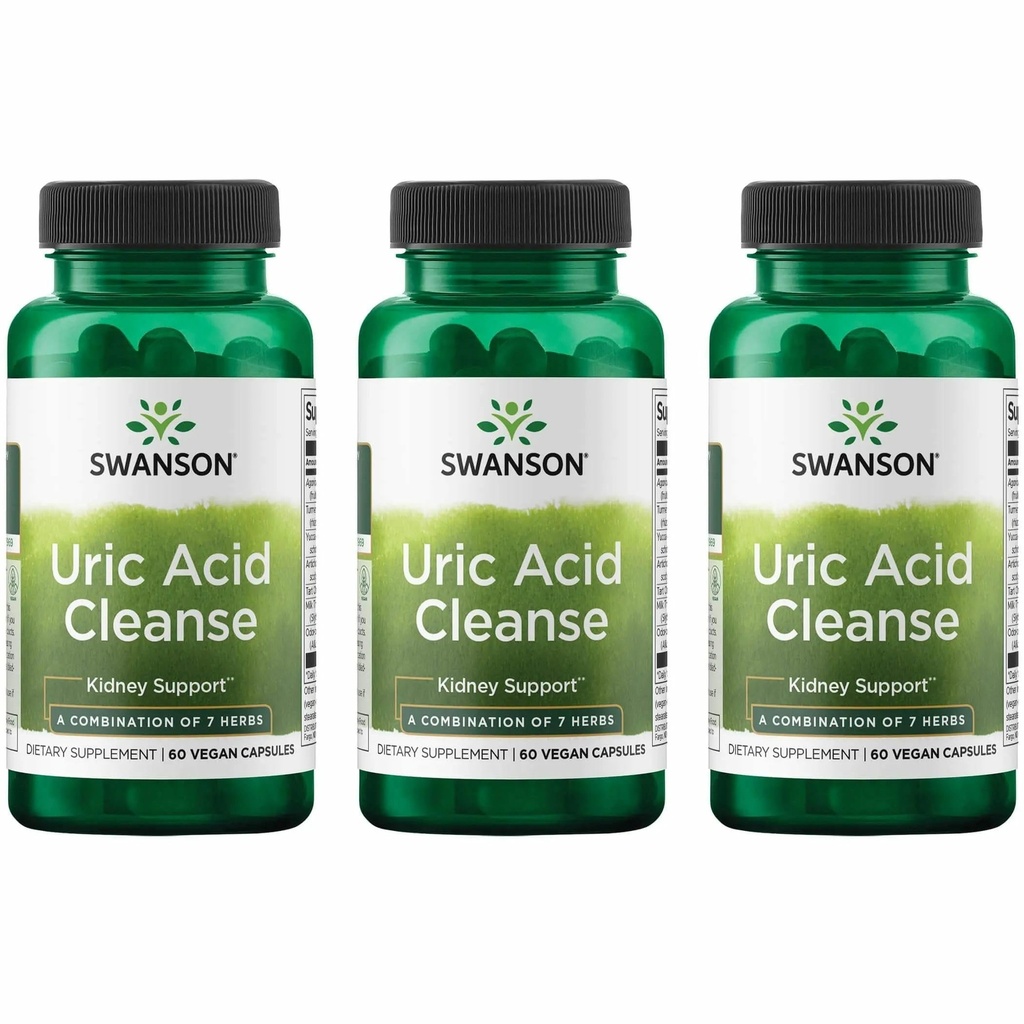 Swanson Uric Acid Cleanse - Supplément naturel Promouvoir le soutien au rein - Caractéristiques d'une puissante combinaison de 7 herbes - (60 Capsules de Veggie) 3 Pack