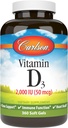 Carlson - Vitamine D3, 2000 UI (50 μg), Santé des os, Santé des muscles, Cholecalciferol, Suppléments de vitamine D, Gels souples de vitamine D3, 360 Softgels