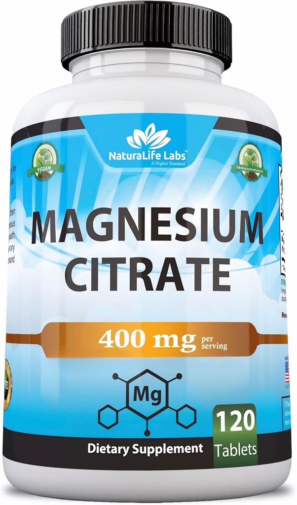 Magnesium Citrate 400 mg per Serving – 120 Tablets, Vegan, Non-GMO