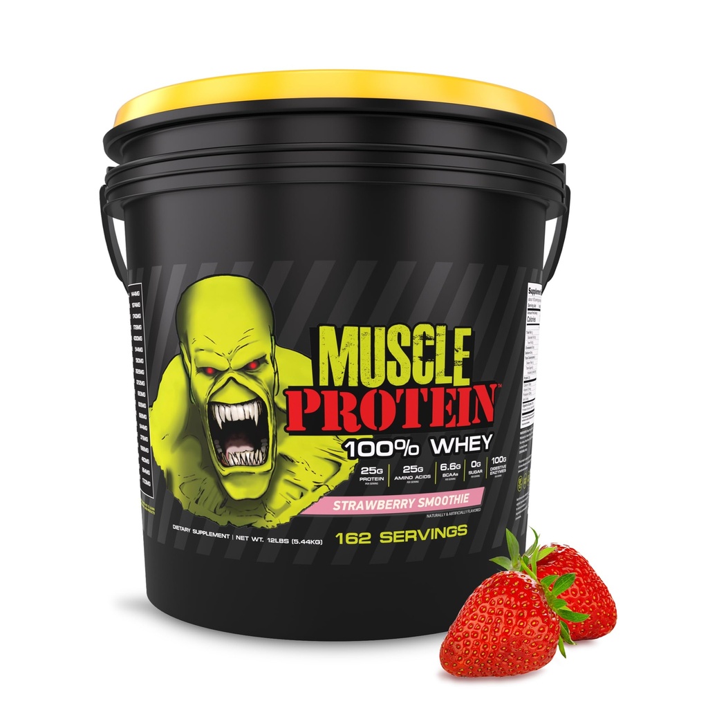LABS COLOSSALE Protéines musculaires Poudre de lactosérum [12 lb/paquet de 1]– Filtré à froid, 25g Protéines pures, 6,6g BCAAs (Paquetage May Vary) (12LB, Fraise)