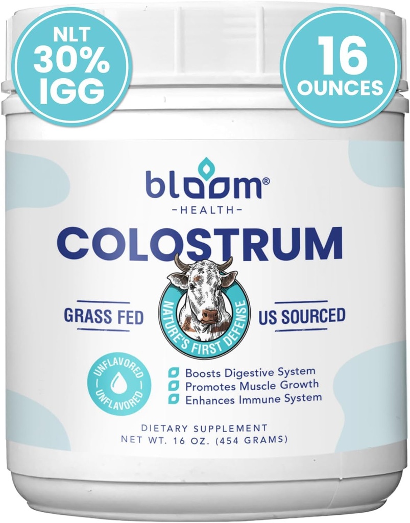 Grass Fed Colostrum Powder – Guaranteed 30% IgG | Promotes Digestive System, Muscle Health, and Enhance Immune system | Unflavored, Non-GMO and Gluten Free | 16 OZ 454 gm Sourced from USA