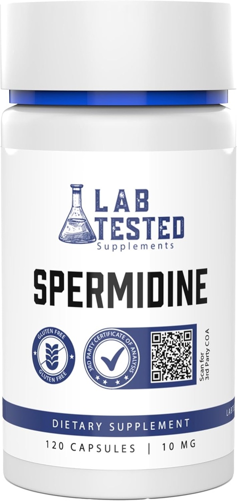 Spermidine Supplément 3HCL - 120 10mg Capsules - ACO de la 3ème partie fournies avec chaque lot# - Trichlorhydrate de spermidine