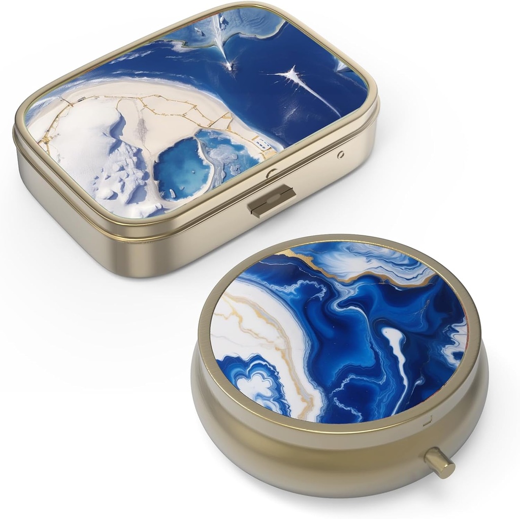 Hion Pill Case Pill Box with Mirror Retro Small Pill Case for Purse or Pocket Bronze Pill Box or Vitamines, Huile de poisson, Suppléments, Pill Containe Travel Gifts (2PCS)