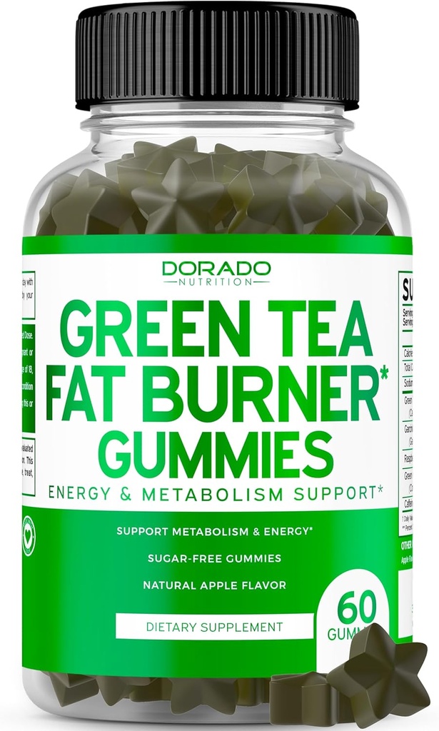 Green Tea Fat Burner Weight Loss Gummies (60 Comte) Fat Burner Femmes - Supplément de perte de poids pour les hommes et les femmes avec des pommes aromatisées - Testé par une tierce partie - USA Made