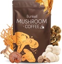 Café de champignons, 6 champignons adaptogènes avec la Mane de Lion, Reishi, Cordyceps, Shiitake, King Trumpet & Turkey Tail, Poudre de café instantanée pour l'énergie, Digestion et soutien immunitaire, 30 portions