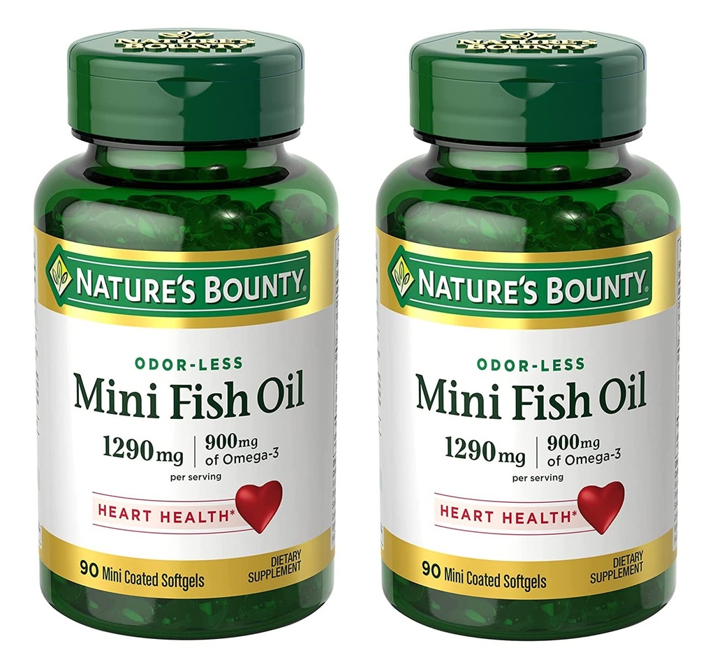 Bounty Mini huile de poisson softgels 1290 mg, Omega-3, soutient la santé cardiaque, odor-moins, 90 mini softgels enrobés - Pack de 2