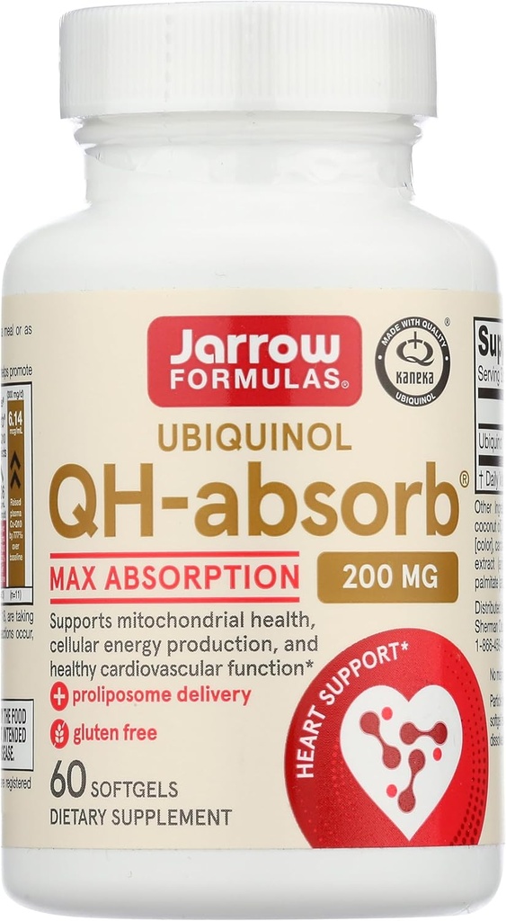 Jarrow Formulas QH-absorb 200 mg - 60 Softgels - High Absorption Co-Q10 - Active Antioxidant Form of Co-Q10 - Supports Mitochondrial Energy Production and Cardiovascular Health - 60 Servings