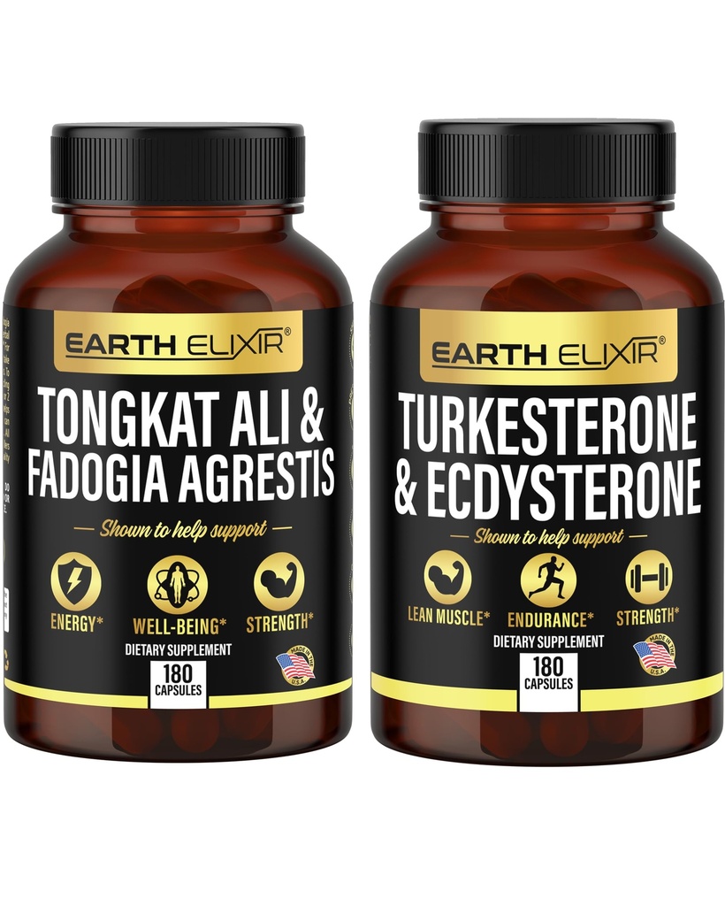 Elixir Terre Fadogia Agrestis 600mg et Tongkat Ali 500mg + Turkestérone1000mg et Ecdysterone 1000mg Compléments (180 capsules)