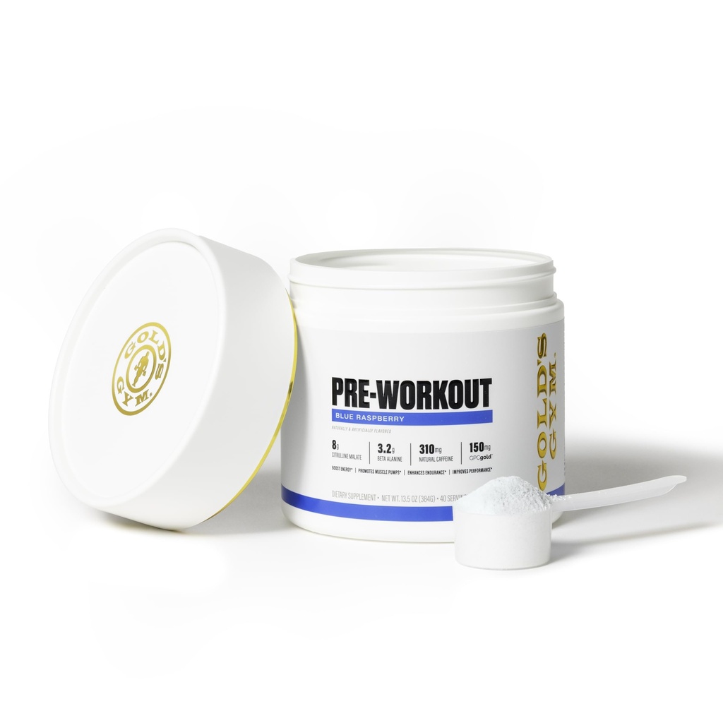 Gold Gym Nutrition Pre-Workout Powder, Keto, Vegan Premium Flavor Pre-Workout avec caféine naturelle, L-Citrulline, Alpha GPC, Beta-Alanine et Antioxydants, 20 portions (framboise bleue)