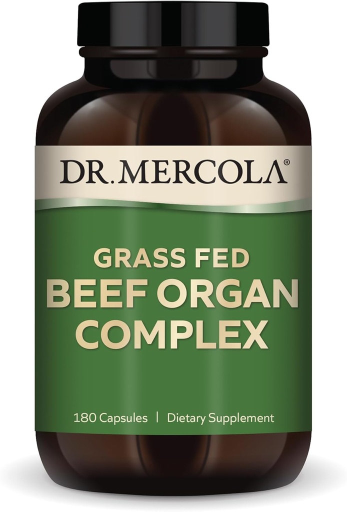 Dr. Mercola Grass Fed Beef Organ Complex, 30 portions (180 capsules), supplément alimentaire, soutient les fonctions immunitaires et circulatoires, non-OGM