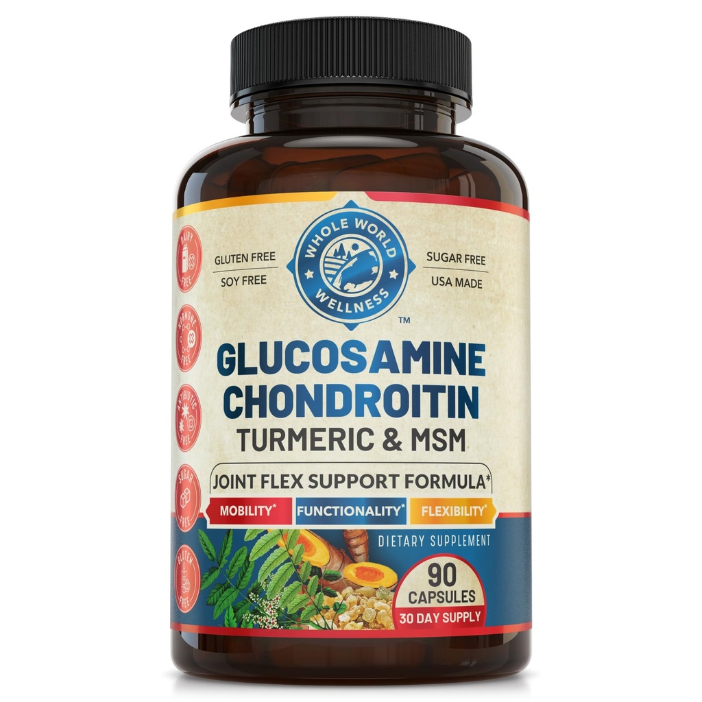 Supplément de soutien conjoint avec Glucosamine Chondritine MSM Turmeric Boswelia. Soutient la réponse inflammatoire, Relief de confort pour les poignées de genou des articulations arrière. États-Unis.