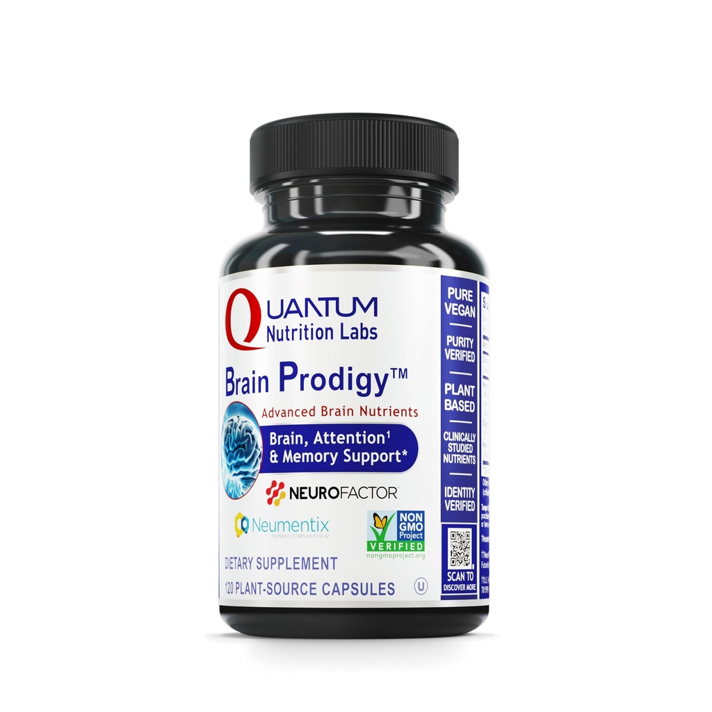 Quantum Nutrition Labs Crain Prodigy - Suppléments Cerveau pour la Mémoire et la Focus, Supplément Focus, Vitamine pour la Concentration et le Soutien Mémoire pour les Adultes, pour les Hommes et les Femmes - 120 Capsules Végétariennes