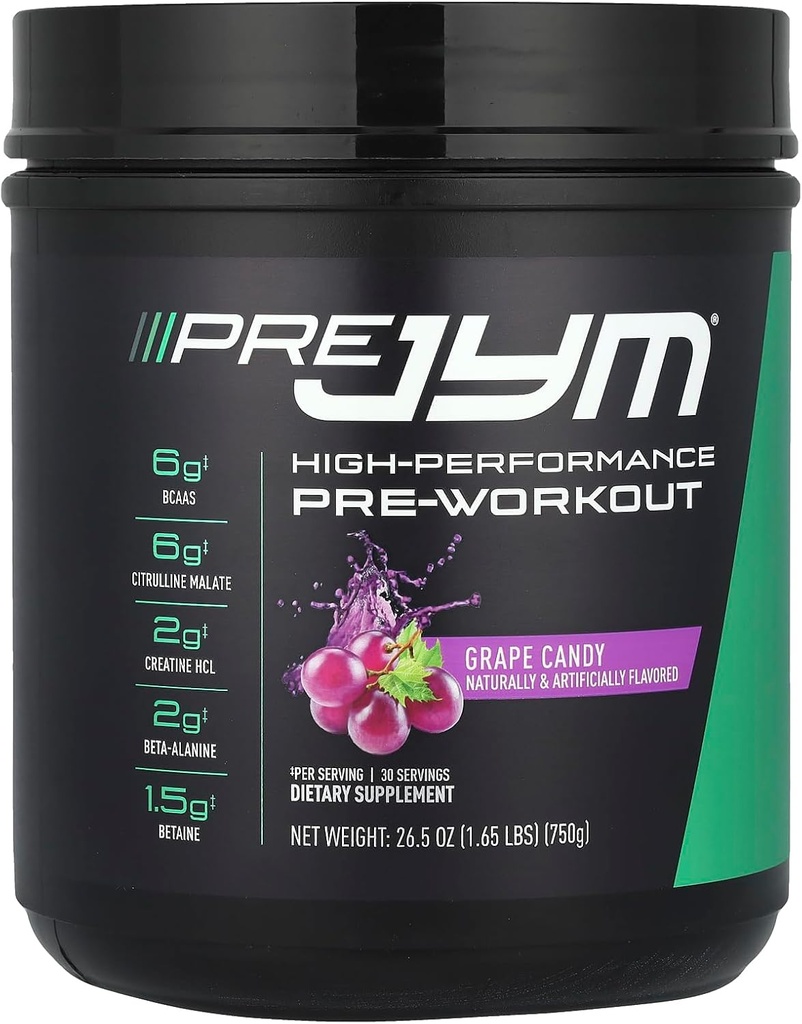 Supplément JYM Science Pre JYM Powder Pre Workout Candy pour hommes et femmes, BCAA, Nootropics, Creatine HCI, Citrulline, Beta-Alanine, Betaine, Taurine, Huperzine, 30 portions