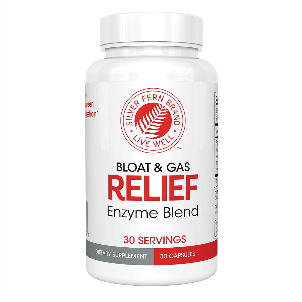 Mélange enzymatique digestif de bloat de fougère et de gaz d'argent - 1 bouteille = 30 portions - FODMAP et supplément de digestion de ballonnement avec Tolérase L, Pectinase et plus (1 bouteille)