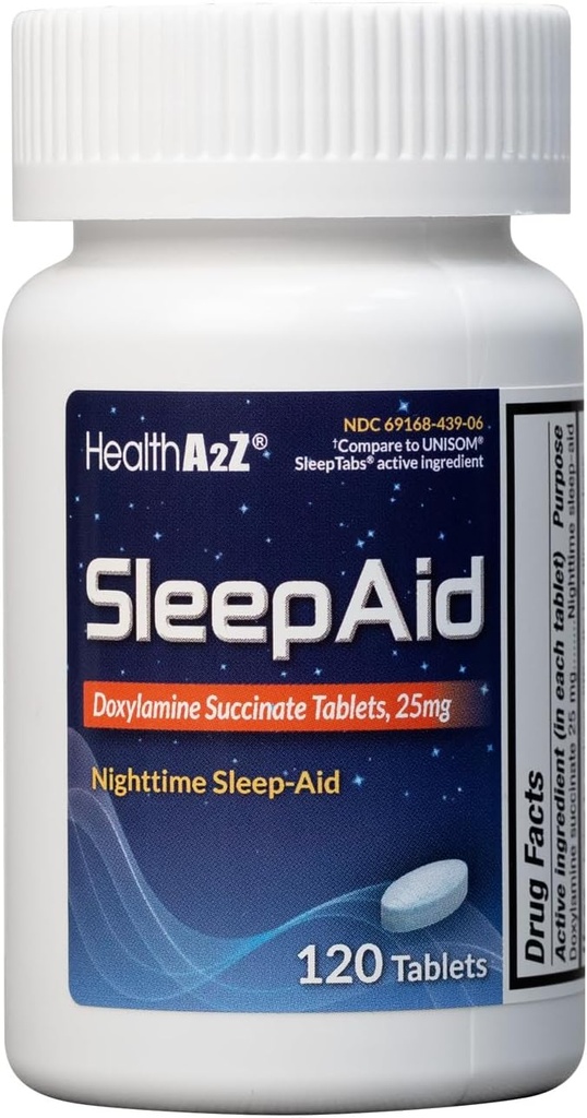 HealthA2Z® Sleep Aid | Doxylamine Succinate Tablets 25mg | 120 Counts (Pack of 1)