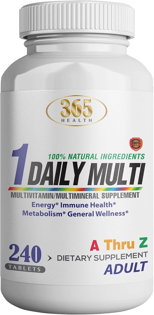 Multivitamine, supplément multiminérale avec/antioxydants, zinc, vitamines D3 et B, sans gluten, ingrédients non OGM - (240 Nombre) 365 Santé
