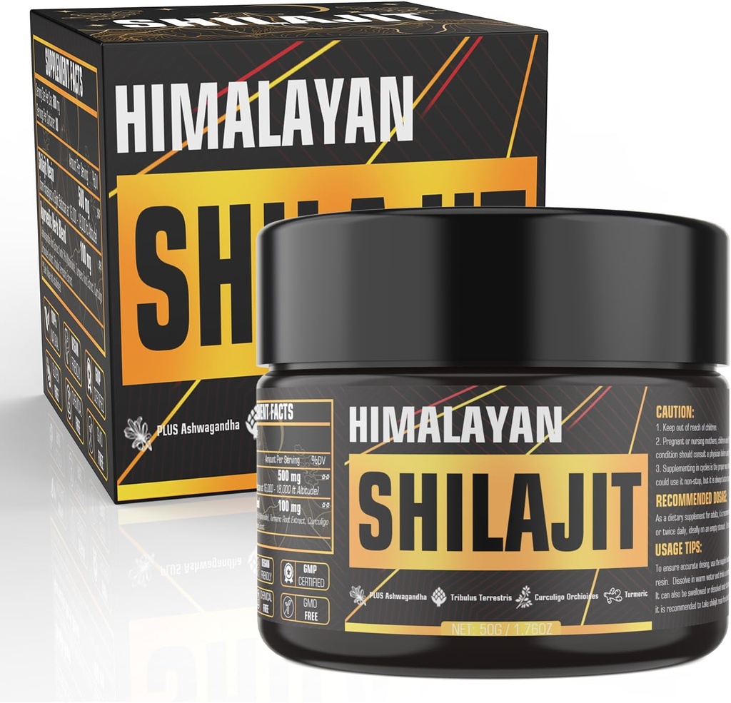 Résine biologique Shilajit Pure Himalayan, 600mg Résine biologique naturelle Shilajit avec 85+ Trace Minerals Supplément Shilajit Golden Grade, résine Shilajit pour hommes