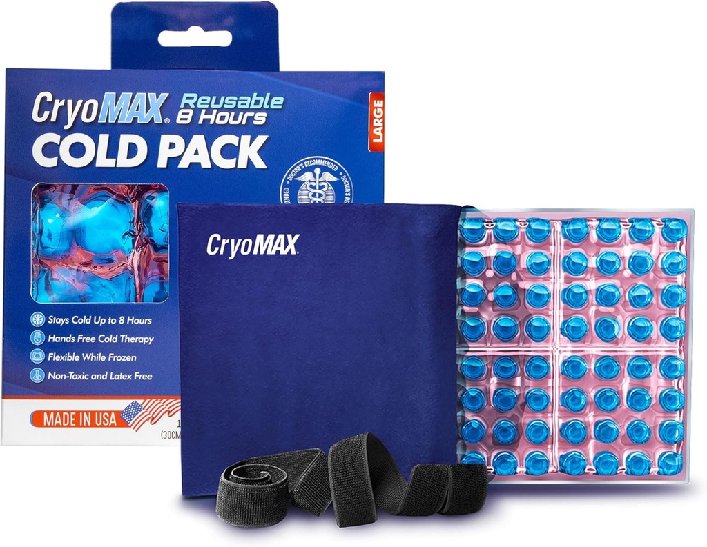 CryoMAX Cold Pack, réutilisable, sans latex, thérapie à froid de 8 heures, grande, 12" x 12" (1 comte)