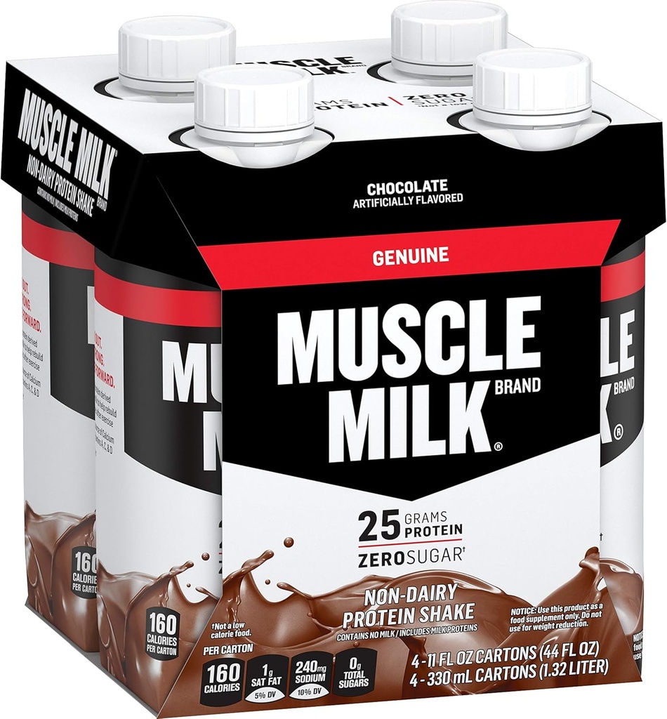 Lait musclé Seringue de protéines authentiques, chocolat, 25g de protéines, 11 Fl Oz (paquet de 4)
