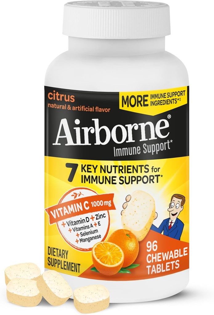 Vitamine C aéroportée 1000mg (par portion) - Comprimés à croquer d'agrumes (96 Compte dans une boîte) - Emballage Mai Varier