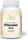 Suppléments Zen - Potassium 99 mg (Acide Amino) 100-Tabs - Formule d'équilibre des fluides et électrolytes - Soutien de la fonction cardiaque, nerveuse et musculaire