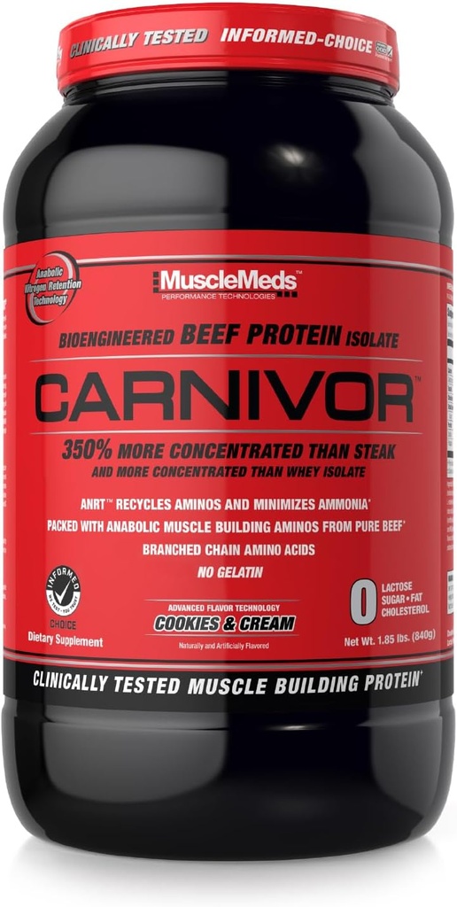 MuscleMeds Carnivor Isolat hydrolysé de protéines de boeuf, 28 portions, cookies et crème, 1,85lbs