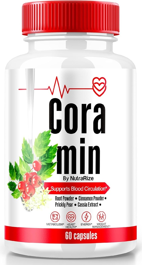NutraRize Coramin Capsules, formule tout-naturelle pour maintenir des niveaux de santé, supplément de force maximale, soutien de flux sanguin Premium, pilules officielles de vitamine, Cora min Capsulas Reviews (60 capsules)