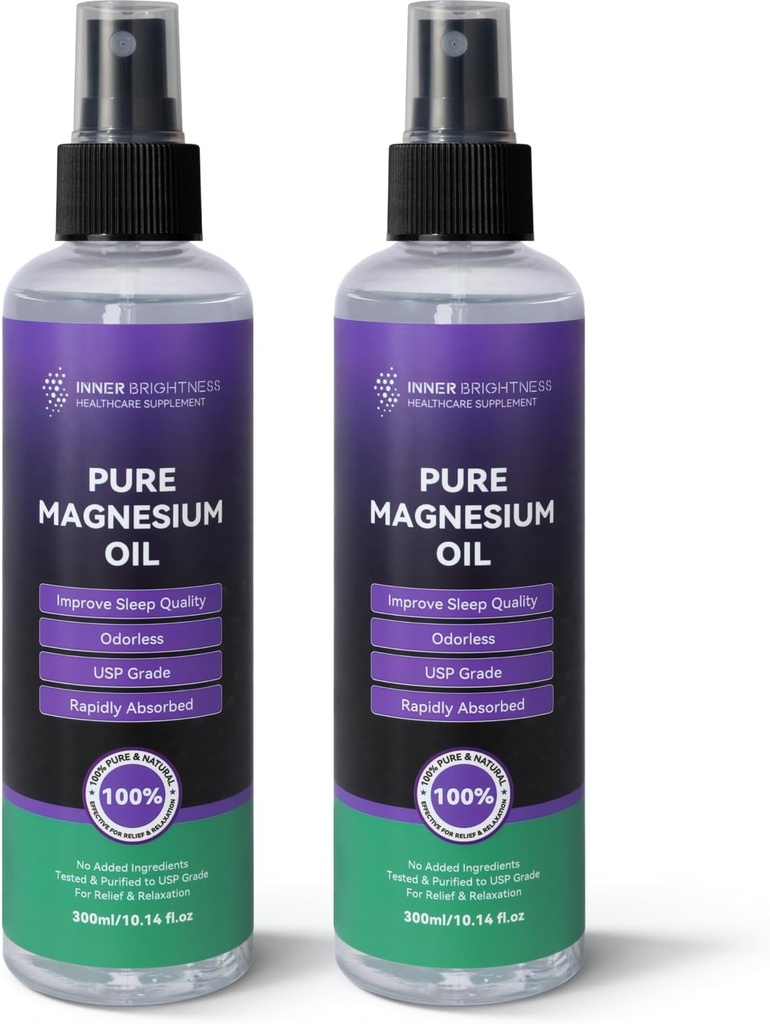 Vaporisateur d'huile de magnésium de lavande, huile de magnésium pour les pieds – Gros 10 oz, 100% naturel et pur, Absorption rapide pour le bien-être complet, les muscles, les cheveux et la santé de la peau – USP Grade - 2 Pack