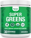 Nested Naturals Super Greens Daily Superfood Powder - Certifié USDA Bio Green Powder w/20+ aliments entiers, poudre de spiruline, blé et orge - Probiotiques, fibres et enzymes - Arôme original, 30