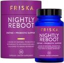 FRISKA Enzyme de redémarrage nocturne et probiotiques supplément, favorise une meilleure digestion et le sommeil, soutient la santé Gut pour les hommes et les femmes, Mélatonine, Camomille, 30 Capsules