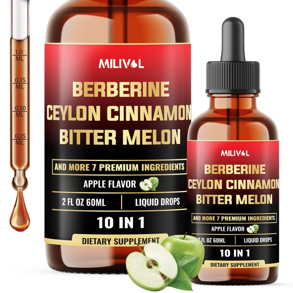 10in1 gouttes liquides Berbérine avec Ceylan Cinnamon Bitter Melon Ginger Turmeric Gymnema Sylvestre et plus - 2 Fl Oz