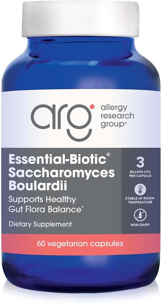 Groupe de recherche sur l'allergie Saccharomyces biotiques essentielles Boulardii 450mg Supplément probiotique - S. Boulardii Probiotic Yeast, Friendly Bacteria Establishment, GI Tract Support - 60 Compte