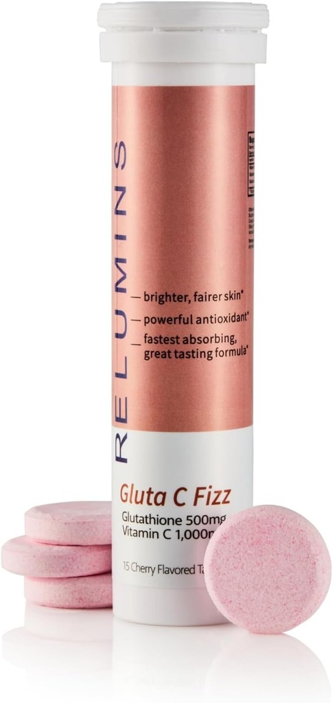Relumins Gluta C Fizz - haute dose, absorption rapide 500mg Glutathion et 1000mg Vitamine C - Comprimés effervescents aromatisés de cerises
