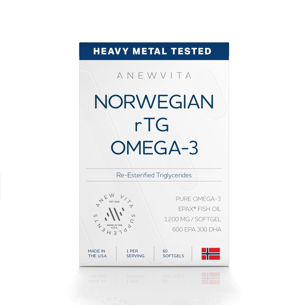 Norwegian rTG Omega 3 Huile de poisson pour stimuler le cerveau et le coeur, Triglycéride Huile de poisson Omega 3 Suppléments, 300 DHA 600 EPA Omega 3 Softgels Acides gras essentiels pour les yeux, la peau et les articulations, 1200mg, 60 portions