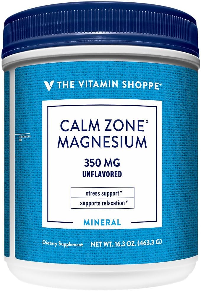 La Vitamine Shoppe Zone Calme Poudre Minérale Magnésium, 325mg - Non aromatisé, boisson de relaxation pour les muscles, le soutien digestif et os – Saveur naturelle pour le calme et la régularité (16 Ounces Poudre)