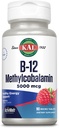 KAL Vitamine B12 méthylcobalamine 5000mcg, Énergie saine, Métabolisme, soutien des cellules sanguines nerveuses et rouges,* Dissoudre rapidement, Absorption optimale, Arôme de framboise naturelle, 90 portions, 90 microonglets