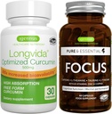 Longvida Lipidated Curcumin 500mg + Focus Brain Booster Vegan Bundle, Ultra Bio available Curcumin + Caféine, L-Theanine, Taurine & L-Tyrosine, B-Vitamines, Zinc & Cuivre, par Igennus