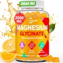 Gommies de magnésium glyciné 1500mg - Gommies de magnésium sans sucre pour les femmes et les hommes, avec L-Theanine, Ashwaganha, pour l'énergie, le repos* et le muscle, étagère stable,60 Gommies de magnésium pour les enfants