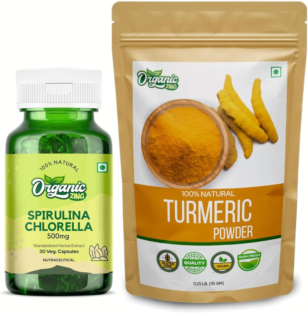 ZING ORGANIQUE Capsules de Spiruline- 30Cap et poudre curcuma- 115g
