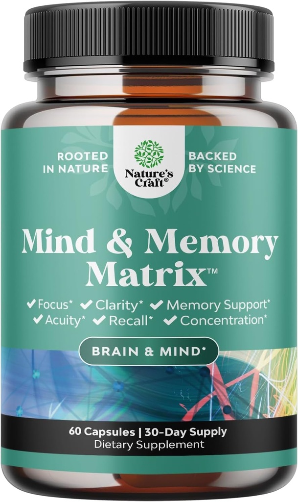 Supplément Cerveau avancé pour mémoire et focus - Nootropics Supplément Soutien Cerveau avec mémoire et focus Vitamines pour les adultes de tous les âges - pour Brain Fog Clarity Énergie et rappel - 60 Compte