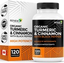 Renouveler les actifs Turcuma biologique 474MG & cannelle 50MG par 2 capsules – avec Curcumine & BioPerine pour l'absorption – soutient le métabolisme, la santé et la digestion – Fabriqué au Canada – 120 capsules