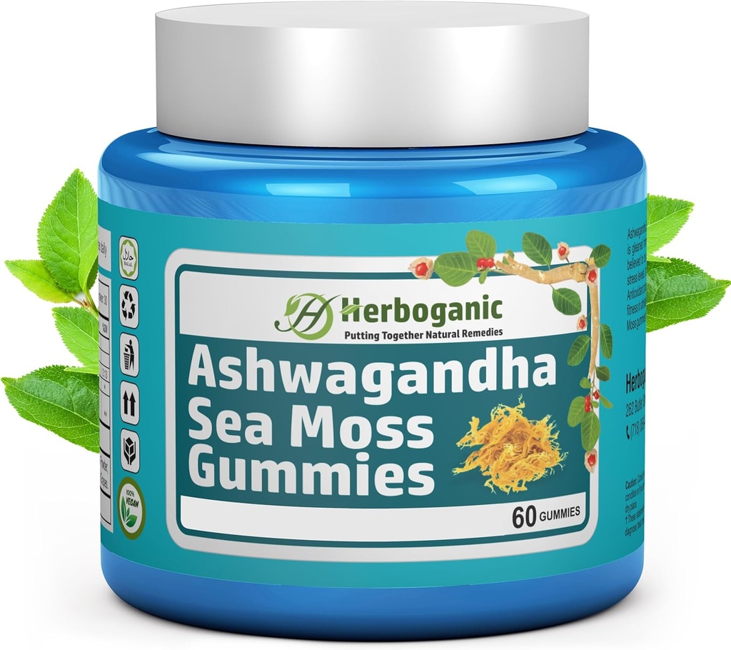 HERBOGANIC Ashwagandha Sea Moss Gummies - 60 comte