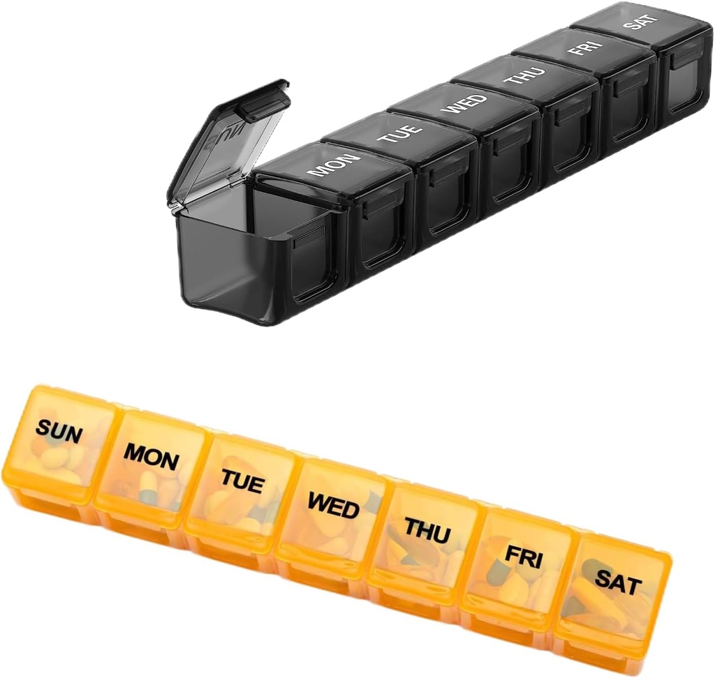 2 Pack Extra Large Weekly Pill Organizer, Sukuos Daily Pill Box Cas avec un couvercle clair, arthrite amical