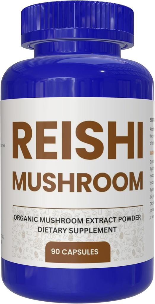 Reishi Mushroom 90 Capsules, Supplément de Champignon Potent pour le soutien et la défense du système immunitaire par Double Wood, Santé cardiaque, Sommeil de qualité (100 % biologique, végétalien, non-OGM)